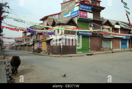 Srinagar, Kaschmir. 25. November 2014. Eine komplette Abschaltung in einigen Teilen des Bandipora, gesteuert indischen Kaschmir.  inmitten einer Boykott-Aufruf von muslimischen separatistischen Gruppen ablehnen, die Indiens Souveränität über die umstrittenen Himalaya-Region. Bildnachweis: Sofi Suhail/Alamy Live-Nachrichten Stockfoto