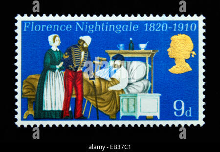 Briefmarke. Great Britain. Königin Elizabeth II. Jubiläen. 1970. Florence Nightingale Teilnahme an Patienten. 1820-1910. 9d. Stockfoto