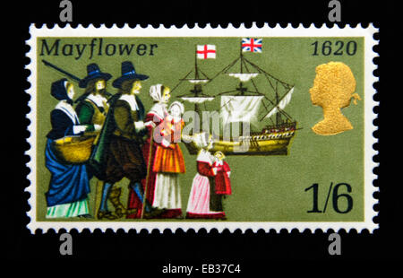 Briefmarke. Great Britain. Königin Elizabeth II. Jubiläen. 1970. Pilger und Mayflower, 1620. 1/6. Stockfoto