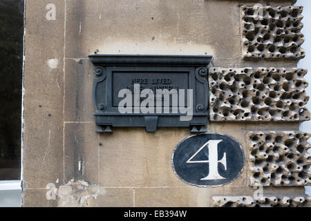 Jane Austen lebte hier Tafel 4 Sydney Ort Bath England Stockfoto