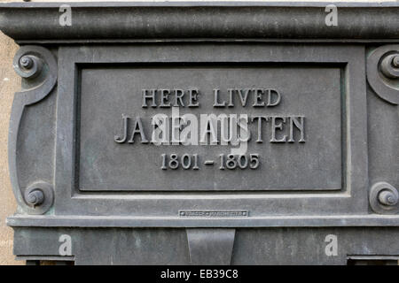 Jane Austen lebte hier Tafel 4 Sydney Ort Bath England Stockfoto