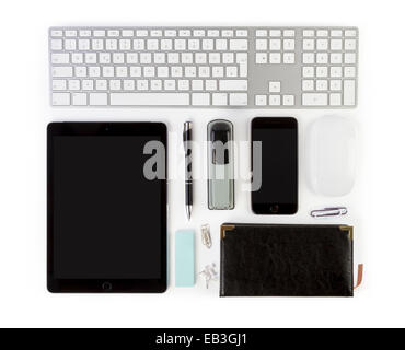 Büro-Business-Zubehör, digitale Tablet-pc, Smartphone, Computer-Tastatur Stockfoto