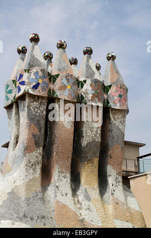 Schornstein auf Casa Batllo Desiged von Antonio Gaudi in Barcelona, Spanien Stockfoto