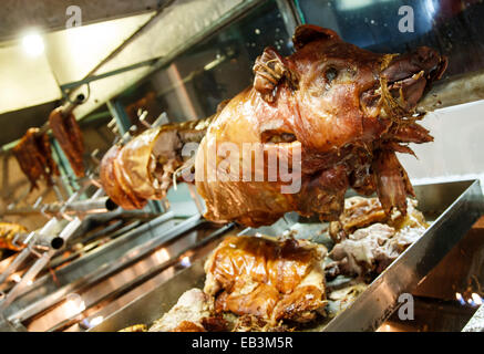 Braten von Schwein, Guavate, Puerto Rico Stockfoto