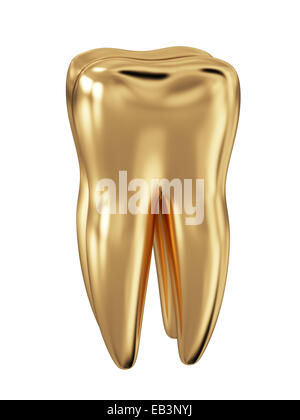 3D Rendering der goldene Zahn isoliert auf weißem Hintergrund Stockfoto