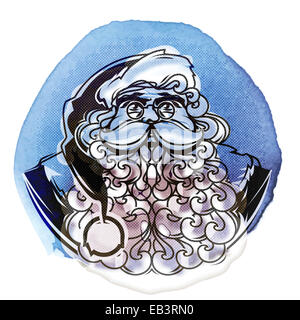 Frohe Weihnachten. Porträt von Santa Claus auf blauem Hintergrund Stockfoto
