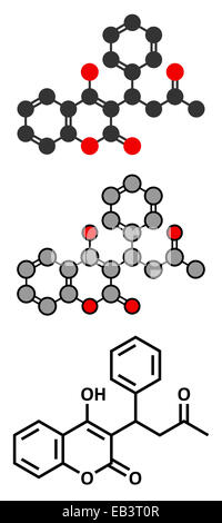 Warfarin gerinnungshemmenden Medikamentenmolekül. Bei der Thrombose und Thromboembolien verwendet. Konventionelle Skelettformel und Tastern Stockfoto