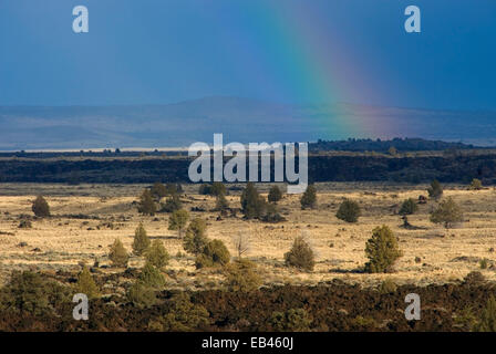 Regenbogen aus Teufel Homestead Lavastrom übersehen, Lava Betten Nationaldenkmal, Kalifornien Stockfoto