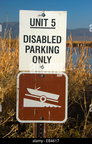 Behinderten Parkplatz Schild, Lower Klamath National Wildlife Refuge, California Stockfoto