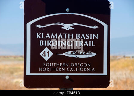 Klamath Basin Birding Trail Zeichen, Lower Klamath National Wildlife Refuge, California Stockfoto