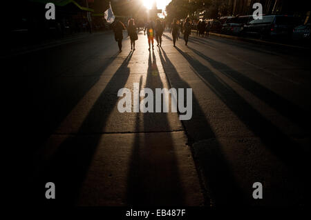 Santiago, Chile. 25. November 2014. Demonstranten nehmen Teil an einer Demonstration anlässlich des internationalen Tages für die Beseitigung von Gewalt gegen Frauen, in Santiago, Chile am 25. November 2014. © Jorge Villegas/Xinhua/Alamy Live-Nachrichten Stockfoto