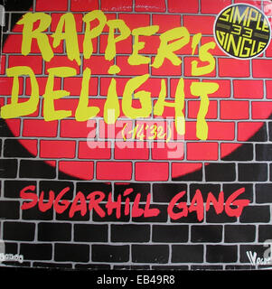 12' single Cover von "Rappers Delight" von Sugarhill Gang. Stockfoto