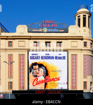 Madrid, Spanien. Gran Via / Plaza de Callao. Callao-Kino Stockfoto