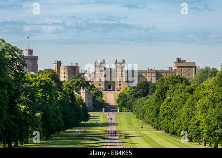 Windsor Castle ist eine königliche Residenz in Windsor in der englischen Grafschaft Berkshire. Von The Long Walk betrachtet hier. Stockfoto