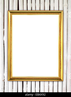 leere Goldrahmen auf Bambus Wand Hintergrund Stockfoto