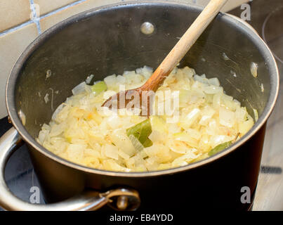 Zwiebeln in der Pfanne Stockfoto