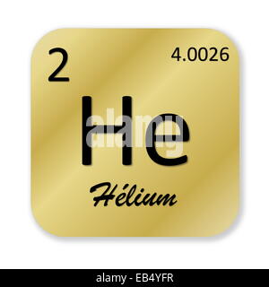 Schwarzen Helium Element, Französisch, in goldenen quadratische Form, die in weißen Hintergrund isoliert Stockfoto