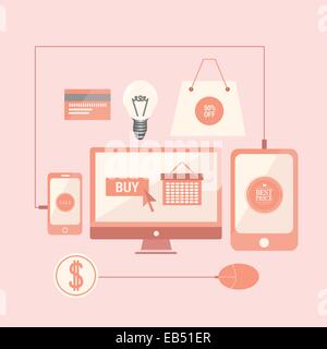 Online-shopping Vektor mit Mediengeräten Stock Vektor