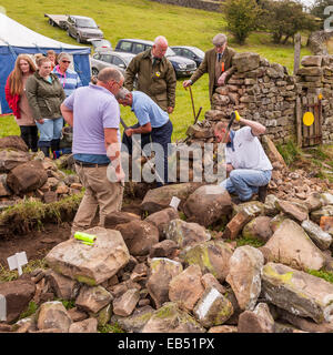 Eine Trockenmauer bauen Wettbewerb auf Reeth, Swaledale in den Yorkshire Dales in Yorkshire, England, Großbritannien, Vereinigtes Königreich Stockfoto