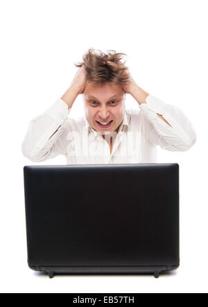 Konzept der gestresste Busibnessman bei der Arbeit über weißen isoliert Stockfoto