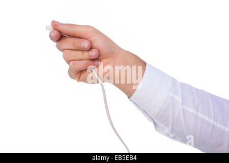 Nahaufnahme von Unternehmenshilfe Hand mit Kabel Stockfoto