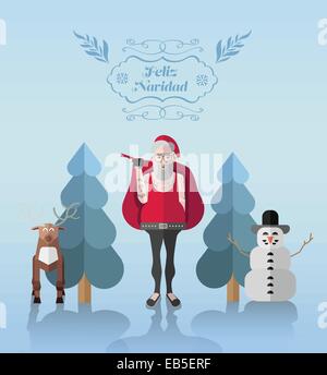 Feliz Navidad Nachricht Vektor mit Hipster-Illustrationen Stock Vektor