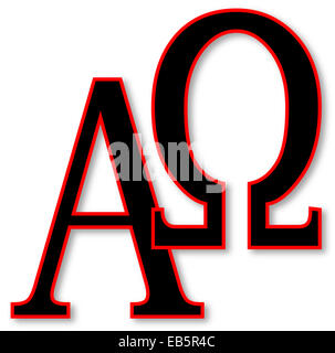 Das Alpha - Omega-Symbole auf einem weißen Hintergrund Stockfoto