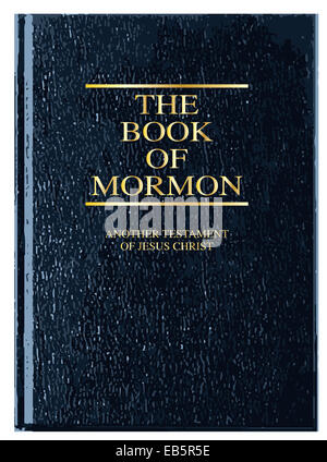 Die vordere Abdeckung des The Book of Mormon vor einem weißen Hintergrund Stockfoto