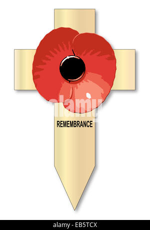 Erinnerung Mohn Kreuz auf einem weißen Hintergrund isoliert Stockfoto