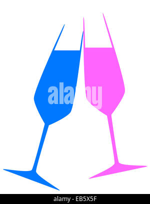 Zwei geladene Sektglas isoliert auf einem weißen Hintergrund. Stockfoto