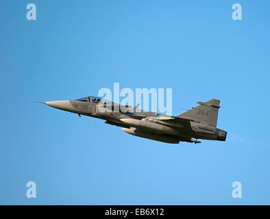 Schwedische Luftwaffe JAS 39D Gripen auf Übung über RAF Lossiemouth Schottland.  SCO 9191. Stockfoto