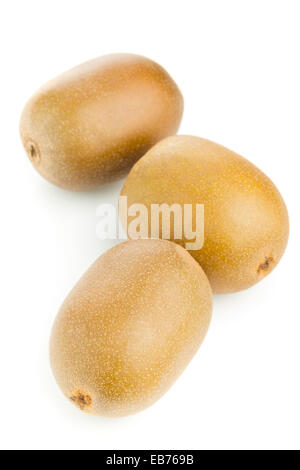 Drei ganz golden Kiwi / Kiwi (Schnitt Chinensis) auf weißem Hintergrund Stockfoto