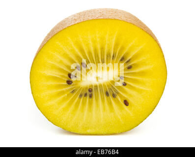 Goldenen Kiwis schneiden / Kiwi (Schnitt Chinensis) auf weißem Hintergrund Stockfoto