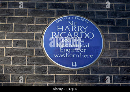 Sir Harry Ricardo, Maschinenbau-Ingenieur. Blaue Plakette, London