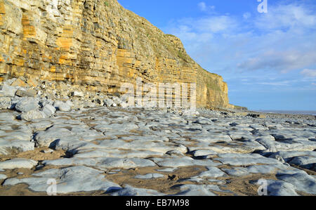 Klippen und Blick auf den Col-Huw Strand, Lantwit Major, Heritage Coast, Vale of Glamorgan, South Wales, Vereinigtes Königreich Stockfoto