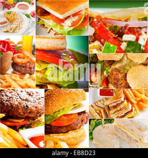 Burger und Sandwiches Sammlung auf einer Collage verschachtelt quadratische Leinwand Stockfoto