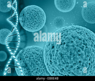 Medizinische 3D-Hintergrund mit Close Up von Virus und DNA-Stränge Stockfoto