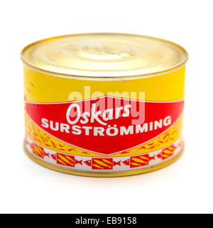 Dose Surströmming ist fermentierte Ostsee-Hering, oft beschrieben als das Schlimmste riechende Lebensmittel der Welt. Stockfoto