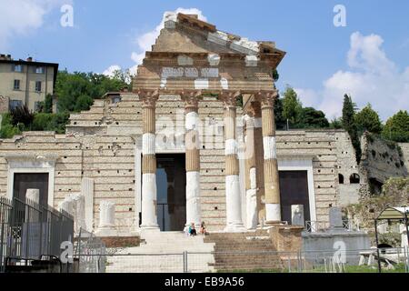 Ruinen des römischen Tempels namens Capitolium oder Tempio Capitolino in Brescia in Italien Stockfoto