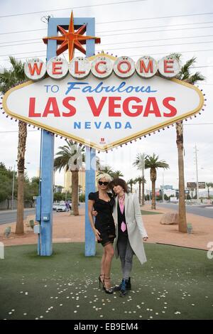 Las Vegas, NV, USA. 27. November 2014. Pamela Anderson, Chrissie Hynde in Anwesenheit für Gay Hochzeit von PETA Dan Mathews und Jack Ryan, Fabulous Las Vegas Sign, Las Vegas, NV 27. November 2014 willkommen. Bildnachweis: James Atoa/Everett Collection/Alamy Live-Nachrichten Stockfoto