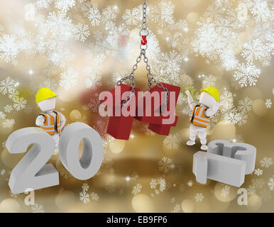 3D Rendern des weißen Buchstaben in das neue Jahr bringen Stockfoto