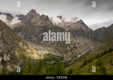 Die schnell zurückweichenden Gletscher de Triolet in der Mont-Blanc-Massiv, Italien. Stockfoto