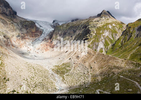 Die schnell zurückweichenden Gletscher de Pre de Bar im Mont-Blanc-Massiv, Italien. Stockfoto