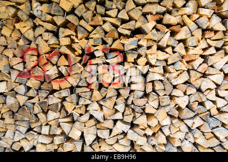 Holzschnitt zur Raumheizung Häuser, trocknen im Val Ferret in den Schweizer Alpen. Stockfoto