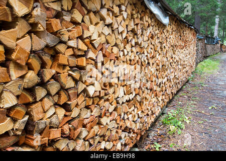 Holzschnitt zur Raumheizung Häuser, trocknen im Val Ferret in den Schweizer Alpen. Stockfoto