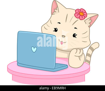 Abbildung einer Katze machen eine Online-Suche Stockfoto