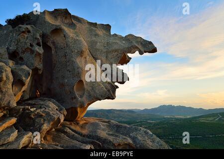 Felsformation auf dem Capo d ' Orso im Abendlicht, Palau, Provinz von Olbia-Tempio, Sardinien, Italien Stockfoto