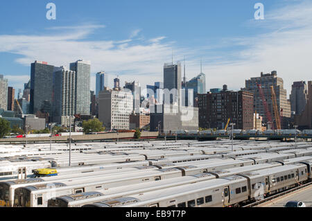 Hudson Rangierbahnhöfen aus der High Line, New York City, USA Stockfoto
