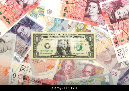 Banknoten, britische Pfund, US-Dollar Stockfoto