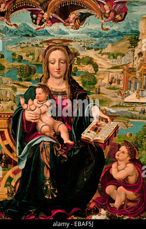 Jungfrau und Kind mit Kleinkind Saint John 1510 Jeanne d ' Borgunya oder Burguny (der Meister von San Felix) Spanien Spanisch Stockfoto